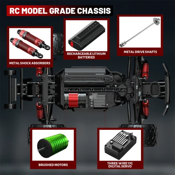 SMRC 1213 PRO RTR 1/14 2.4G 4WD 55km/h Brushless RC Car Full Proportional LED Light Vehicles Models Metal Diff Drive Shaft Gears Toys - Image 4