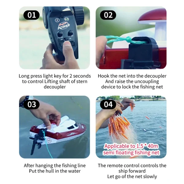 HXJRC HJ809 2.4G 4CH RC Boat Fishing Trawler Netting High Speed LED Light Speedboat Capsizing Reset Waterproof 35km/h Electric Racing Vehicles Models Lakes Pools Remote Control Toys - Image 5