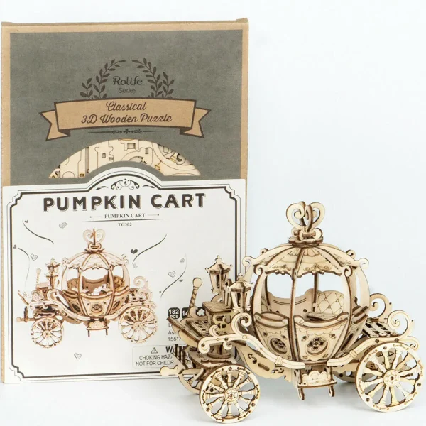 3D Wooden Puzzle PUMPKIN Cart Model Building Assembly Toys for Chidren Boys Xmas Gift - Image 2