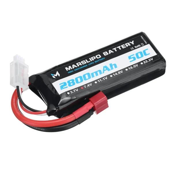 MARSLIPO 7.4V 2800mAh 50C 2S Lipo Battery T Plug for RC Car - Image 4