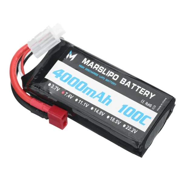 MARSLIPO 7.4V 4000mAh 100C 2S Lipo Battery T Plug for RC Car - Image 4