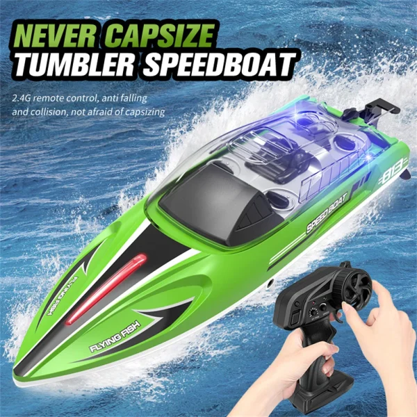 HXJRC HJ813 2.4G 4CH RC Boat High Speed LED Light Capsized Reset Speedboat Waterproof 25km/h Electric Racing Vehicles Models Lakes Pools Remote Control Toys - Image 3