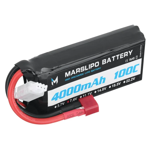 MARSLIPO 7.4V 4000mAh 100C 2S Lipo Battery T Plug for RC Car - Image 2