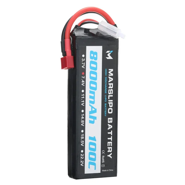 MARSLIPO 7.4V 8000mAh 100C 2S Lipo Battery T Plug for RC Car - Image 6