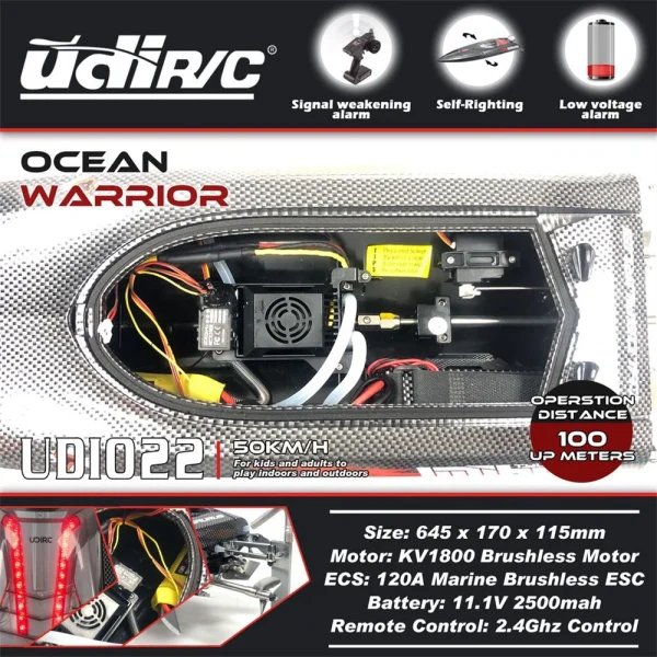 UDIRC UDI022 2.4G 4CH 60km/h Brushless RC Boat Tylosaurus LED Lights Reverse Water Cooling System Vehicles Models Toys - Image 2