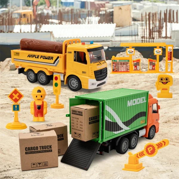 HJ Models 689-847A 1/20 27MHZ/49MHZ 6CH 2-IN-1 RC Car Cargo Truck Container Van Vehicles Engineering LED Lighting Sound RTR Remote Control Toys - Image 2