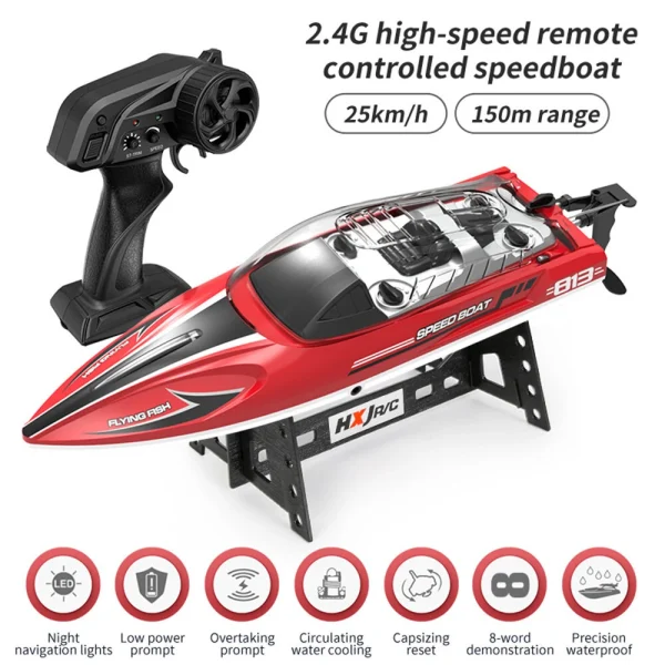 HXJRC HJ813 2.4G 4CH RC Boat High Speed LED Light Capsized Reset Speedboat Waterproof 25km/h Electric Racing Vehicles Models Lakes Pools Remote Control Toys - Image 7