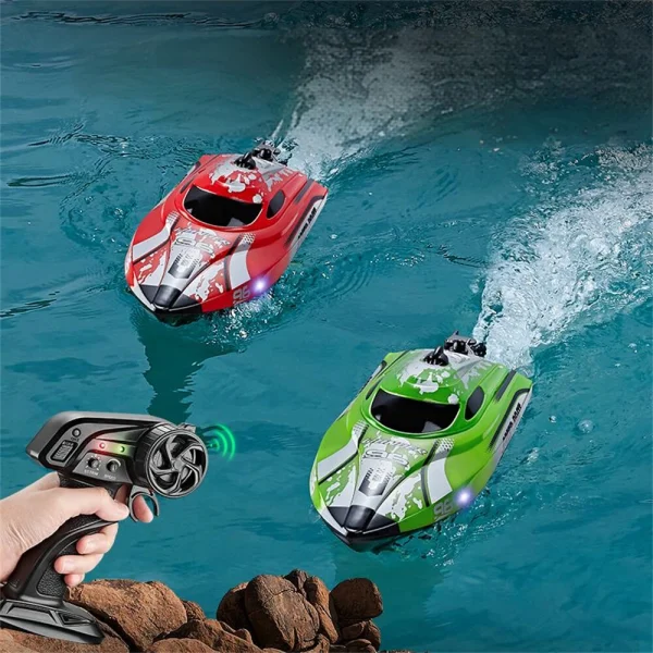 HXJRC HJ820 2.4G RC Boat Capsized Reset High Speed  LED Light Speedboat Waterproof 25km/h Electric Racing Vehicles Models Lakes Pools Remote Control Toys