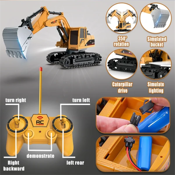 HJ Models 689-846A 1/22 27MHZ/49MHZ 6CH 3-IN-1 RC Car Excavator Dump Truck Tower Crane Vehicles Engineering 350 Rotation LED Lighting RTR Toys - Image 5
