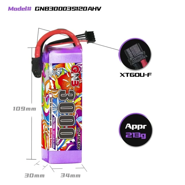 Gaoneng GNB 11.4V 3000mAh 120C 3S LiHV Lipo Battery T / XT60 / XT90 Plug for Helicopter RC FPV Racing Drone - Image 4