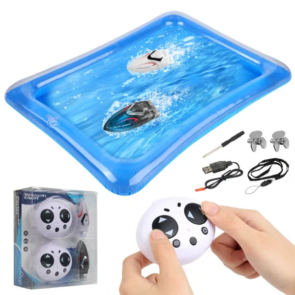 C166 Mini Remote Control High Speed RC Boat Led Light Palm Speed Boat Summer Water Toy Pool Toy W/Inflatable Swimming Pool - Image 4