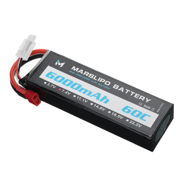 MARSLIPO 7.4V 6000mAh 60C 2S Lipo Battery T Plug with XT60 Adapter for RC Model - Image 3