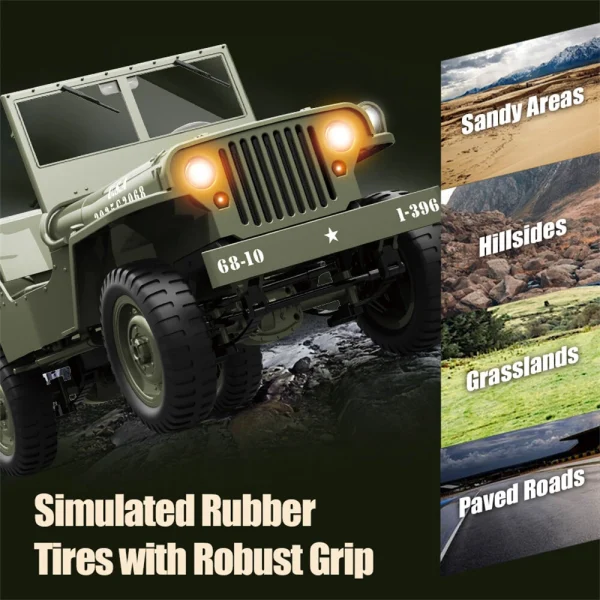 JJRC C8815 RTR 1/10 2.4G 4WD RC Car Willys Military Truck Off-Road Climbing LED Light Optional Winch Canopy Metal Frame Rock Crawler Full Proportional Vehicles Models Toys - Image 5