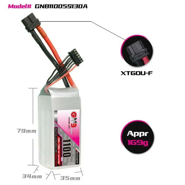 GNB GAONENG 18.5V 1100mAh 130C 5S LiPo Battery XT60 Plug for RC Drone - Image 3