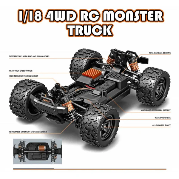 HS 18311/18312/18313/18314 RTR 1/18 2.4G 4WD 36km/h RC Car High Speed Off-Road Truck LED Light Full Proportional Vehicles Models Toys - Image 8
