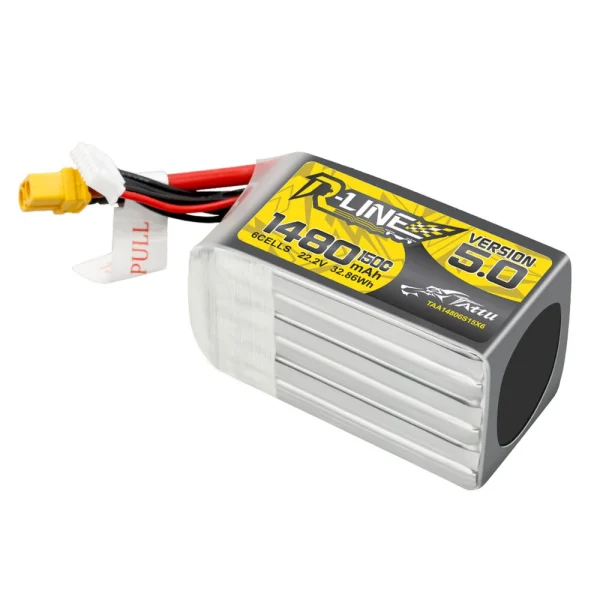 Tattu R-Line Version 5.0 1480mAh 6S 150C 22.2V Lipo Battery Pack With XT60 Plug for SpeedyBee Master 5 V2 DarwinFPV CineApe35 6S iFlight Nazgul XL5 ECO 6S Nazgul DC5 ECO DJI O3 HD 6S RC Drone FPV Racing