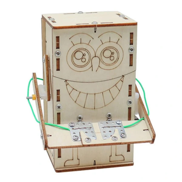 Wooden Electric Powered Coin-Eating Robot Manual DIY Puzzle Assembly Technology Small Production Creative Invention Mechanical Science Toy - Image 2