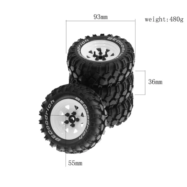 4PCS Off Road Tires Wheel 1.9 inch for 1/8 RC Racing Crawler Car FMS NT4 SCX10 W136 RC Car Parts Hex Adapte - Image 5