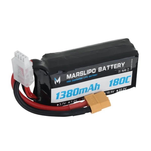 MARSLIPO 11.1V 1380mAh 180C 3S Lipo Battery XT60 Plug for RC Drones - Image 2
