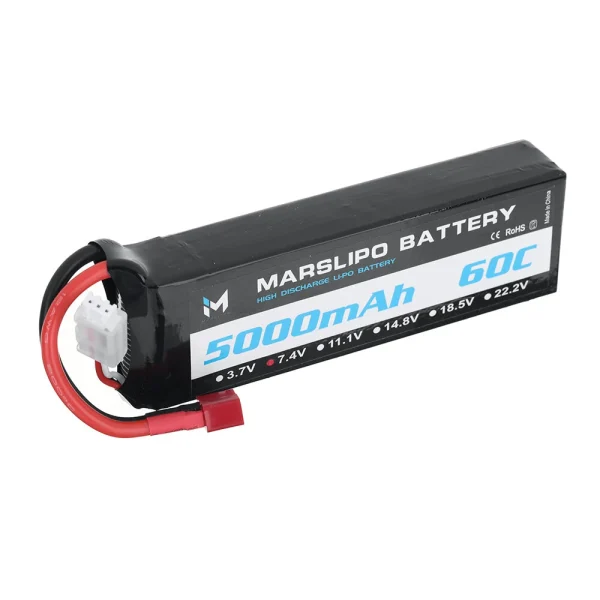 MARSLIPO 7.4V 5000mAh 60C 2S Lipo Battery T Plug for RC Car - Image 2