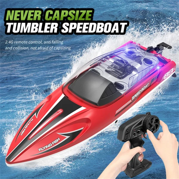 HXJRC HJ813 2.4G 4CH RC Boat High Speed LED Light Capsized Reset Speedboat Waterproof 25km/h Electric Racing Vehicles Models Lakes Pools Remote Control Toys - Image 2