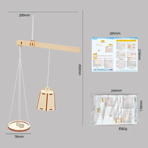 Wooden Weighing Beam Scale Model Assembly Kit DIY Children's Science Experiment Education Puzzle Toy Student Technology Small Production - Image 4