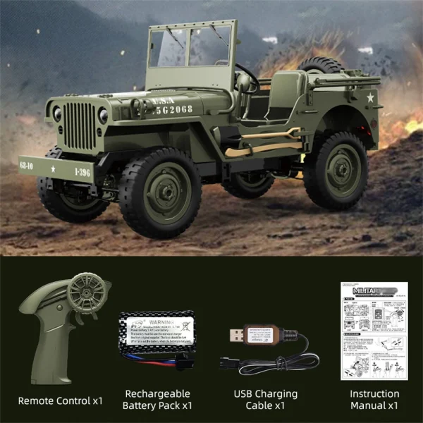 JJRC C8815 RTR 1/10 2.4G 4WD RC Car Willys Military Truck Off-Road Climbing LED Light Optional Winch Canopy Metal Frame Rock Crawler Full Proportional Vehicles Models Toys - Image 4