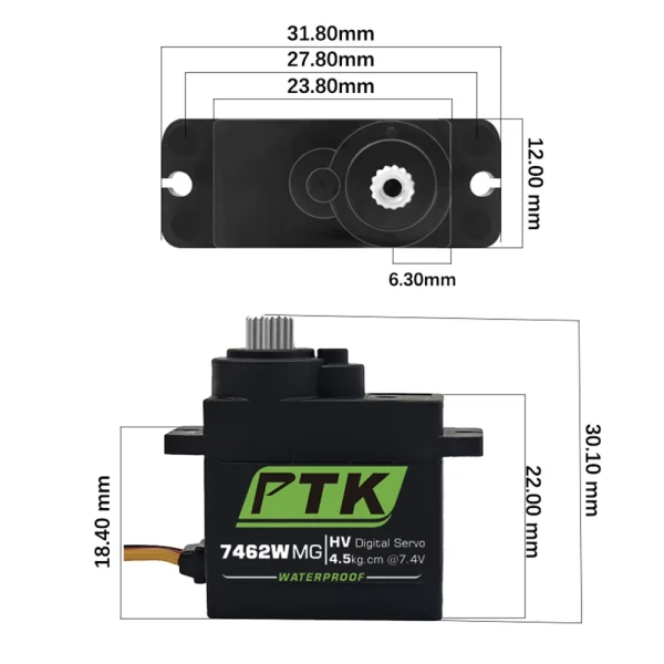 PTK 7462W MG 25T Aluminum Gear 180 9g Digital Waterproof RC Servo for Robot Fixed Wing Car and Aircraft Model - Image 5