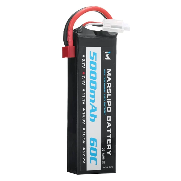 MARSLIPO 7.4V 5000mAh 60C 2S Lipo Battery T Plug for RC Car - Image 6