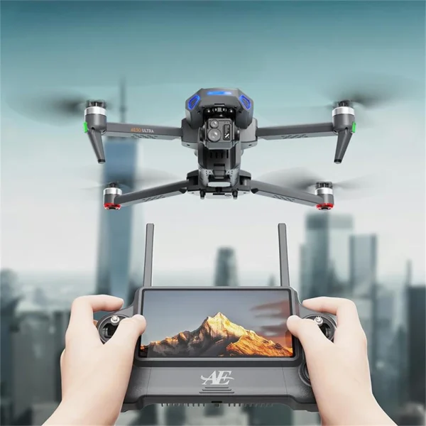 AE30 GPS 10KM 5G Repeater Digital FPV with 4K HDR Video 5X ZOOM Dual Camera 3-Axis EIS Gimbal 360 Ultrasonic Lift Obstacle Avoidance 7.2inch Touchable LCD Screen Controller Brushless Foldable RC Drone Quadcopter RTF