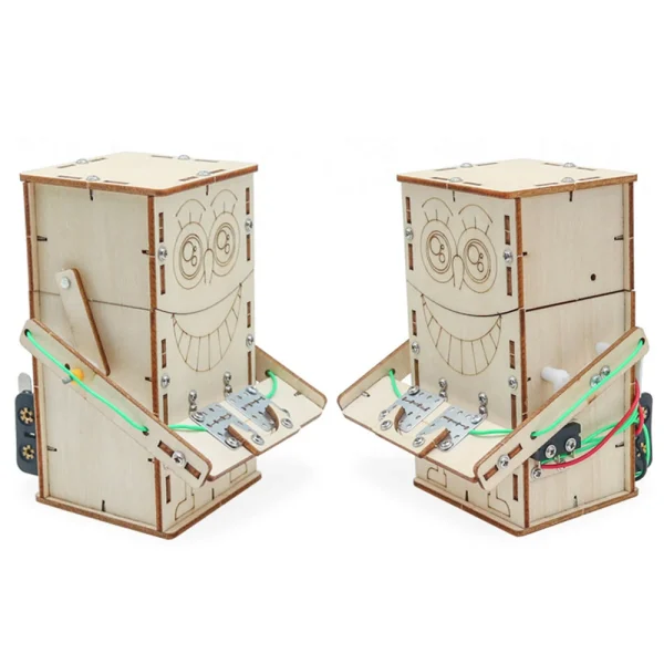 Wooden Electric Powered Coin-Eating Robot Manual DIY Puzzle Assembly Technology Small Production Creative Invention Mechanical Science Toy - Image 4