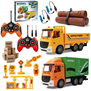 HJ Models 689-847A 1/20 27MHZ/49MHZ 6CH 2-IN-1 RC Car Cargo Truck Container Van Vehicles Engineering LED Lighting Sound RTR Remote Control Toys