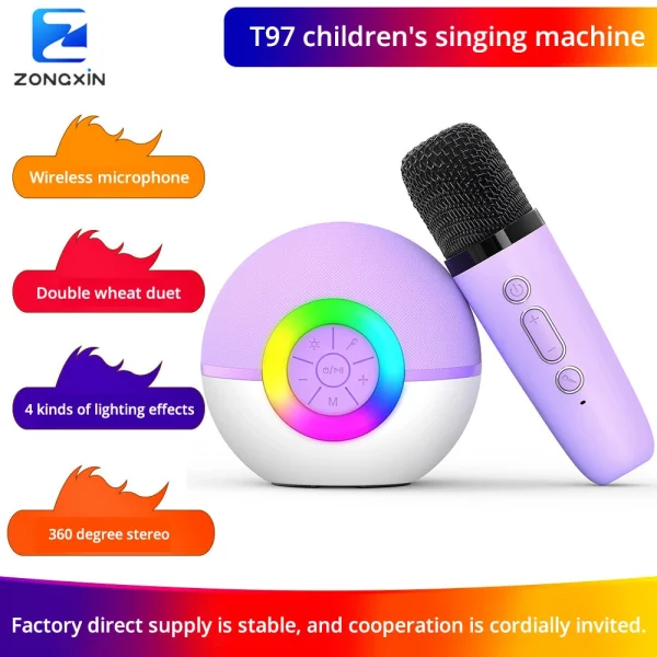 T97 Bluetooth Children's Singing Machine Karaoke Audio Microphone Integrated Early Education Toys Various Changing Channels - Image 4