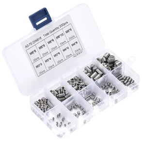 200pcs 304 Stainless Steel Set Screw M3 M4 M5 M6 M8 Allen Head Socket Hex Grub Screw Set Cup Point Assortment Kit Metric