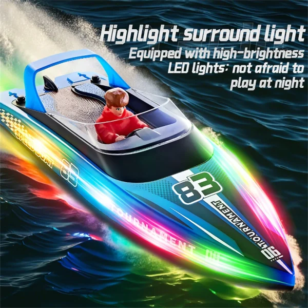 HXJRC HJ821 2.4G RC Boat Capsized Reset High Speed LED Light Speedboat Waterproof Dual Motors Electric Racing Vehicles Models Lakes Pools Remote Control Toys - Image 7