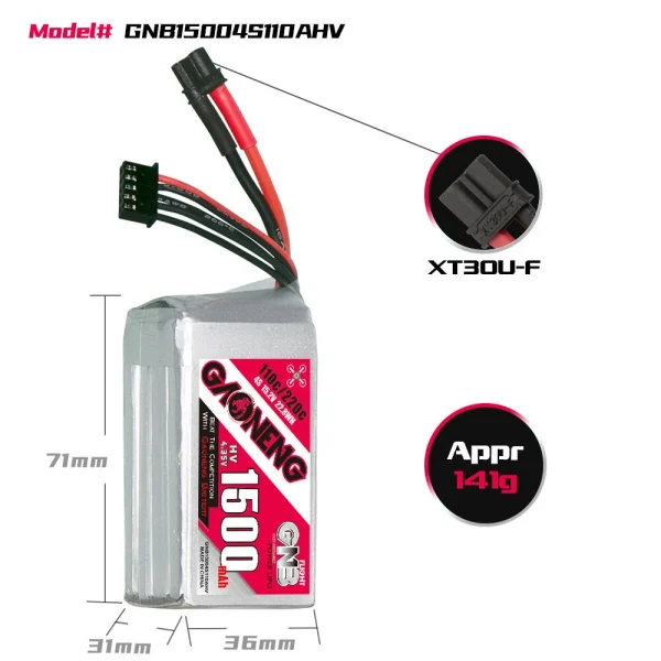 GNB GAONENG 15.2V 1500mAh 110C 4S LiPo Battery T/XT30/XT60 Plug for DarwinFPV CineApe35 4S FPV Racing Drone - Image 3