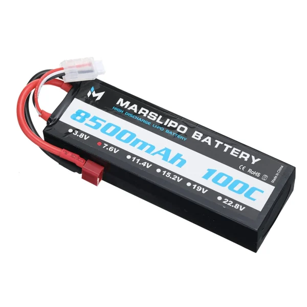 MARSLIPO 7.6V 8500mAh 100C 2S Lipo Battery T Plug for RC Car - Image 4