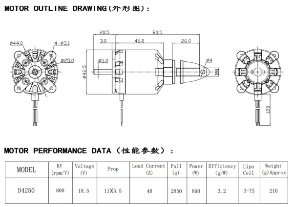 Racerstar RC Brushless Motor BR4250 800KV 3S-7S Support 11*5.5 Prop for Fixed Wing RC Airplane Drone - Image 8