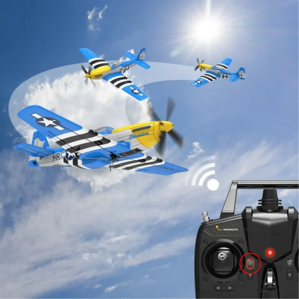 VolantexRC Mini Mustang P-51D V2 EPP 400mm Wingspan 2.4G 4CH 6-Axis Gyro One Key Aerobatics XPilot Stabilization System RC Airplane Trainer RTF Compatible DSM S-BUS Protocol for Beginner - Image 5