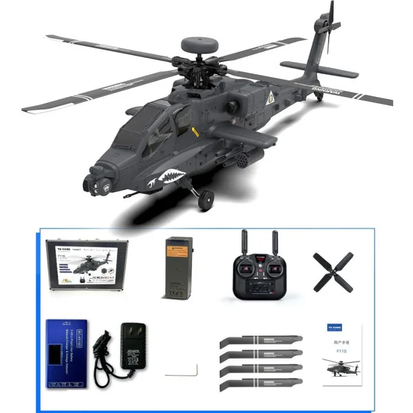 YXZNRC F11-S 1:32 AH-64 Apache Scale 2.4G 6CH GPS Altitude Hold Optical Flow Positioning 5.8G FPV Camera Dual Brushless Motor Flybarless RC Helicopter RTF - Image 9