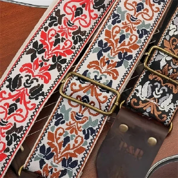 Embroidered Soft Vintage Flower Adjustable Creative Cotton Leather Guitar Strap - Image 8