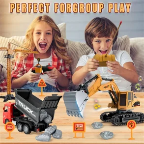 HJ Models 689-846A 1/22 27MHZ/49MHZ 6CH 3-IN-1 RC Car Excavator Dump Truck Tower Crane Vehicles Engineering 350 Rotation LED Lighting RTR Toys