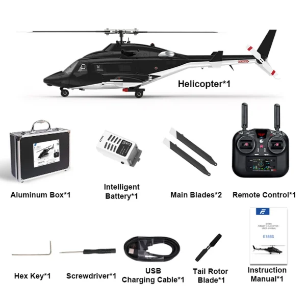 Eachine E188S AirWolf 2.4G 9CH 6G GPS Optical Flow Localization LiDAR TOF Altitude Hold Dual Brushless Motor 1:34 Scale Flybarless RC Helicopter RTF - Image 8