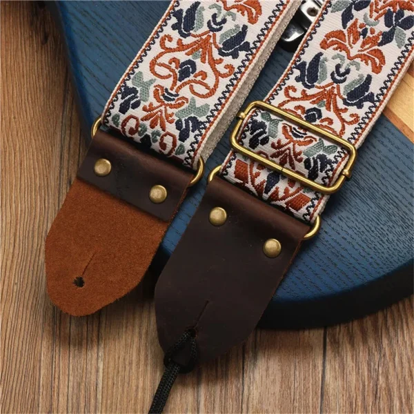 Embroidered Soft Vintage Flower Adjustable Creative Cotton Leather Guitar Strap - Image 7