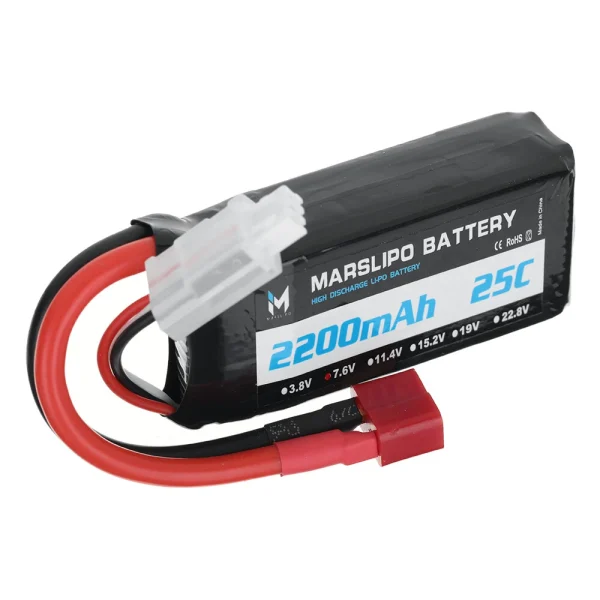 MARSLIPO 7.6V 2200mAh 25C 2S Lipo Battery T Plug with XT60 Adapter for RC Model Toys - Image 2