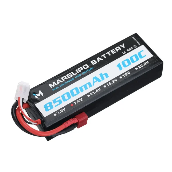 MARSLIPO 7.6V 8500mAh 100C 2S Lipo Battery T Plug for RC Car - Image 5