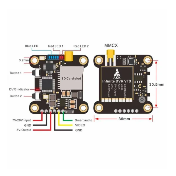 AKK Infinite DVR VTX 25/200/600/1000mW Power Switchable FPV Transmitter Support Smart Audio - Image 7