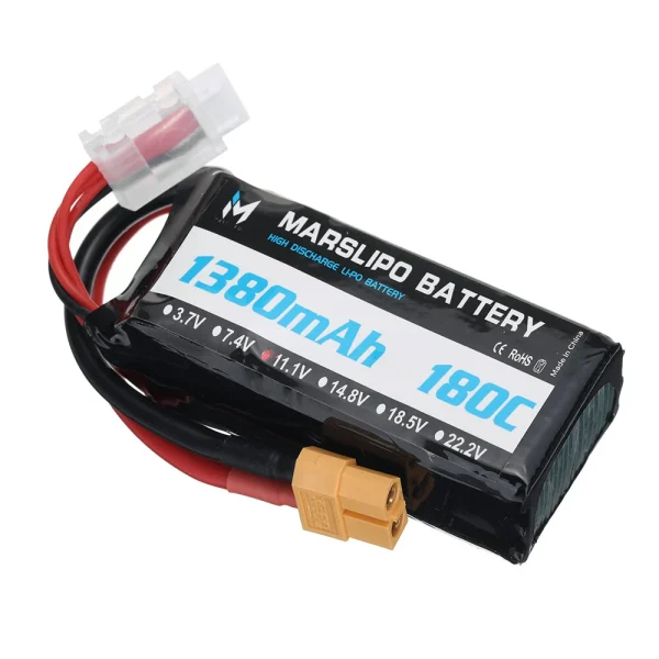 MARSLIPO 11.1V 1380mAh 180C 3S Lipo Battery XT60 Plug for RC Drones - Image 4