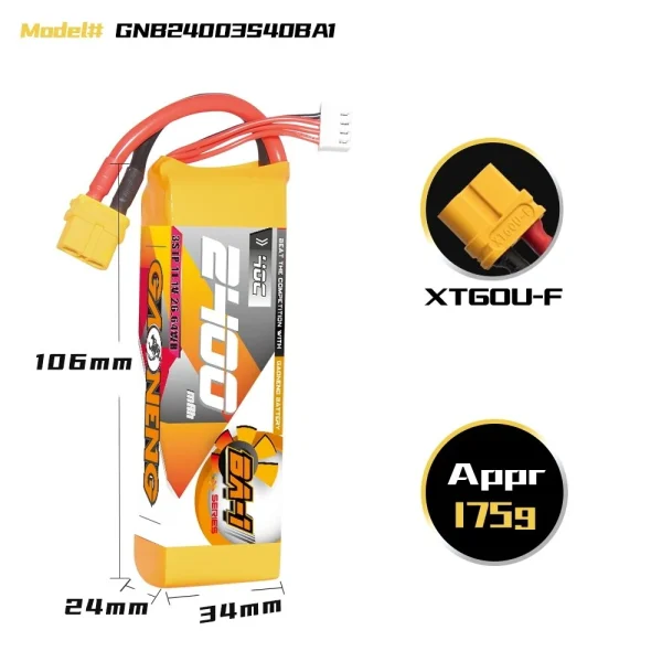 Gaoneng GNB 11.1V 2400mAh 40C 3S LiPo Battery T Plug / XT60 Plug for 1/12 1/14 1/16 RC Car 180-330mm Brushless Drone RC Airplane Helicopter - Image 4