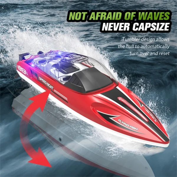 HXJRC HJ813 2.4G 4CH RC Boat High Speed LED Light Capsized Reset Speedboat Waterproof 25km/h Electric Racing Vehicles Models Lakes Pools Remote Control Toys - Image 6